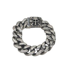 Mens Large Stainless Steel SKULL BRACELET with Heavy Curb Chain